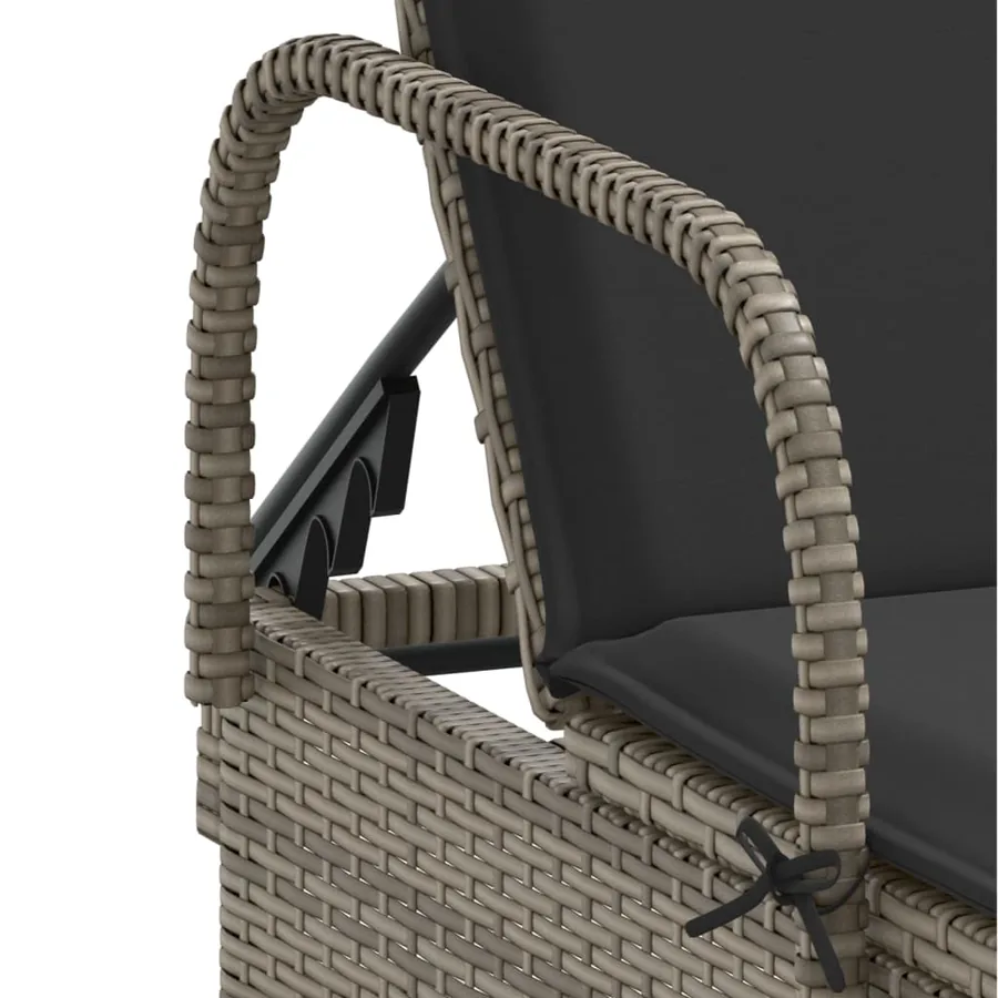 Chaise longue avec roues et coussin gris résine tressée - 8