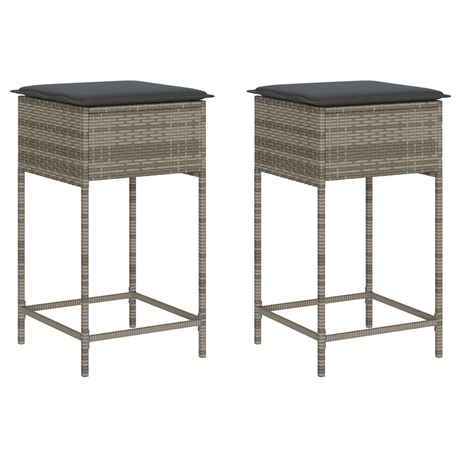 Tabourets de bar jardin coussins lot de 2 gris résine tressée - 2
