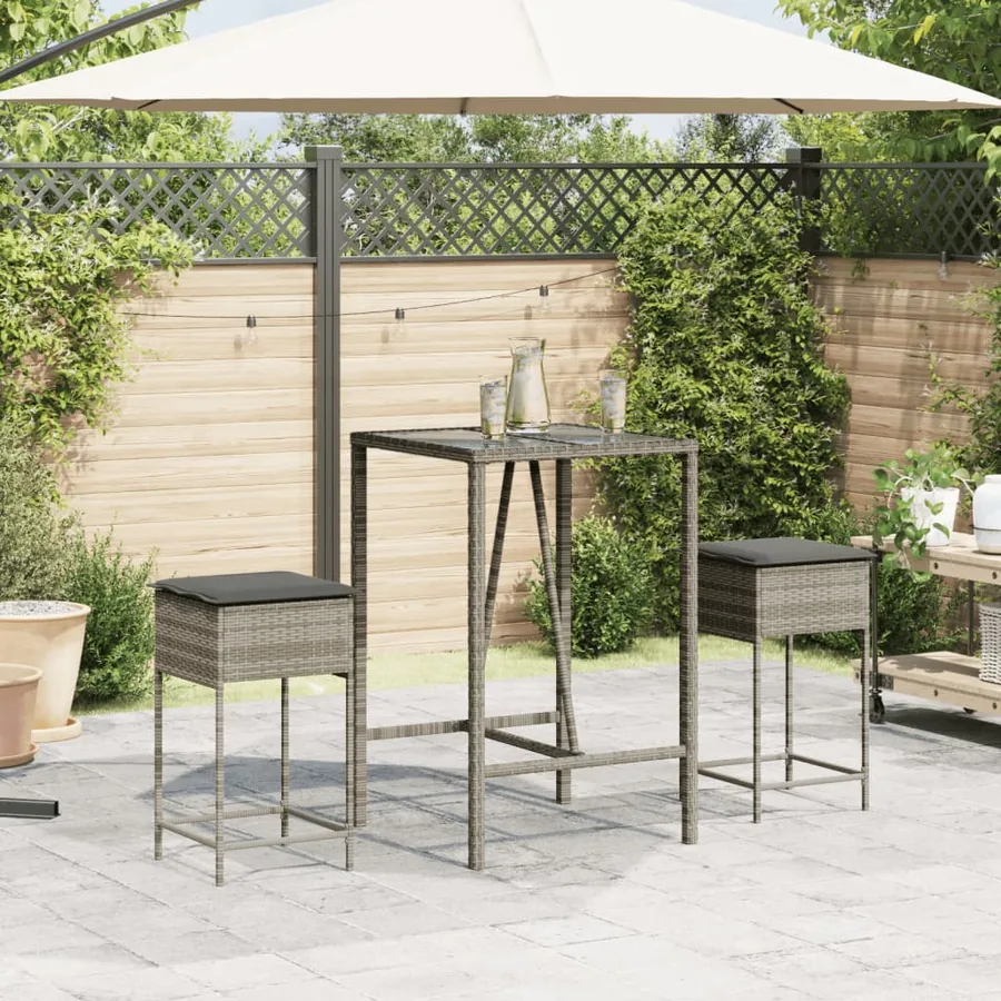 Tabourets de bar jardin coussins lot de 2 gris résine tressée - 3