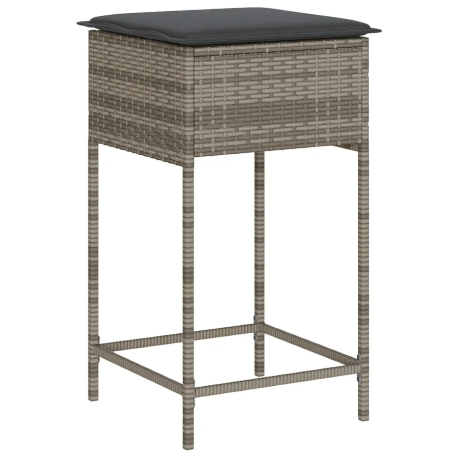 Tabourets de bar jardin coussins lot de 2 gris résine tressée - 4