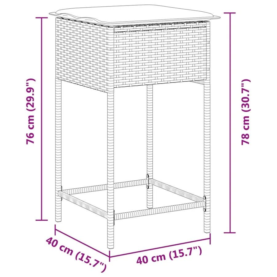 Tabourets de bar jardin coussins lot de 2 gris résine tressée - 9