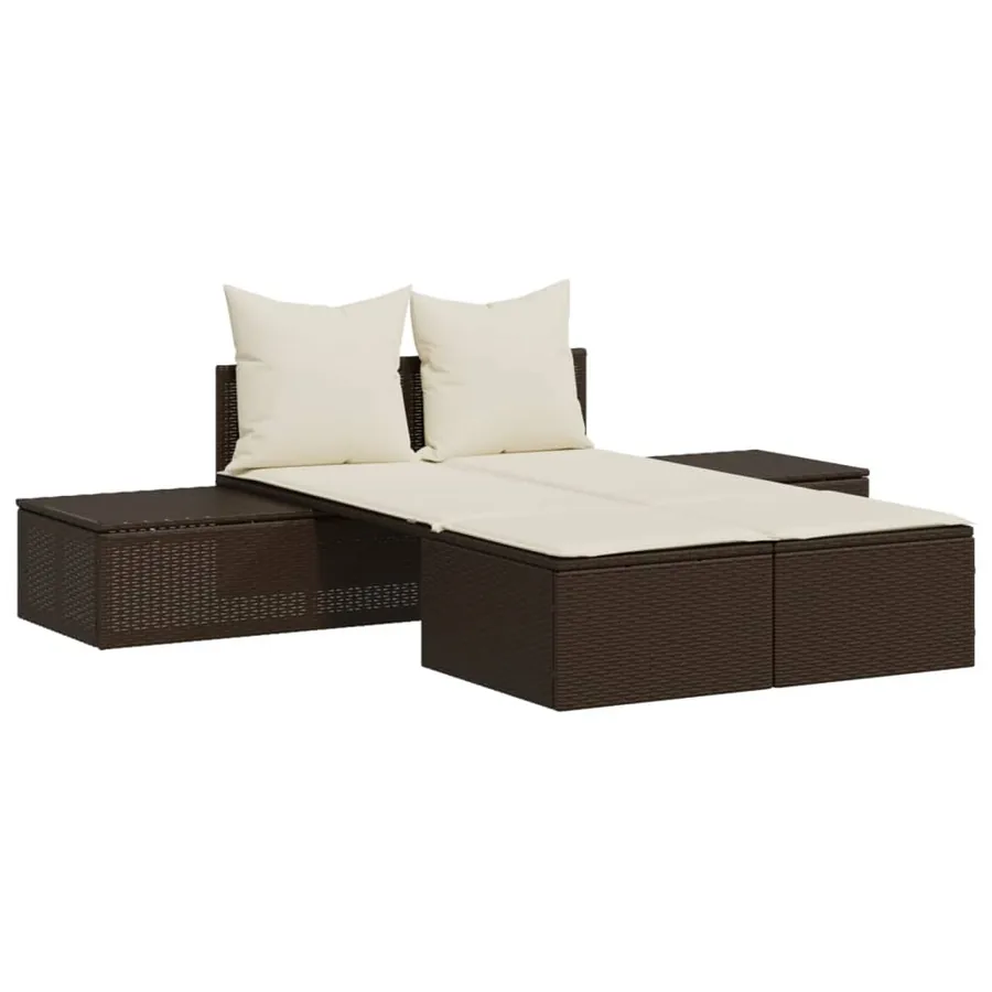 Chaise longue double avec coussins marron résine tressée - 2