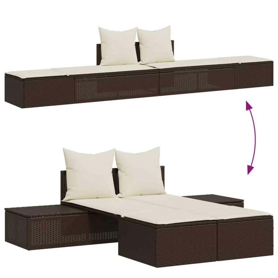 Chaise longue double avec coussins marron résine tressée - 3