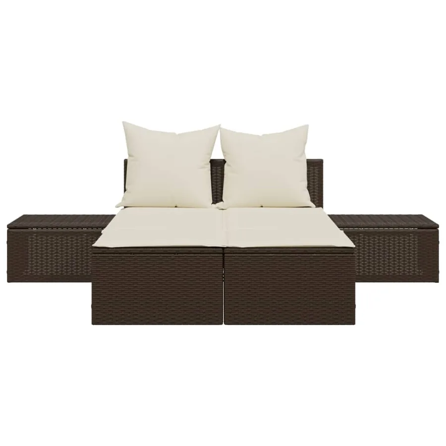 Chaise longue double avec coussins marron résine tressée - 4