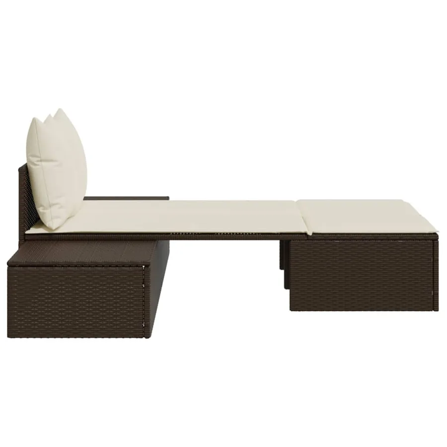 Chaise longue double avec coussins marron résine tressée - 5