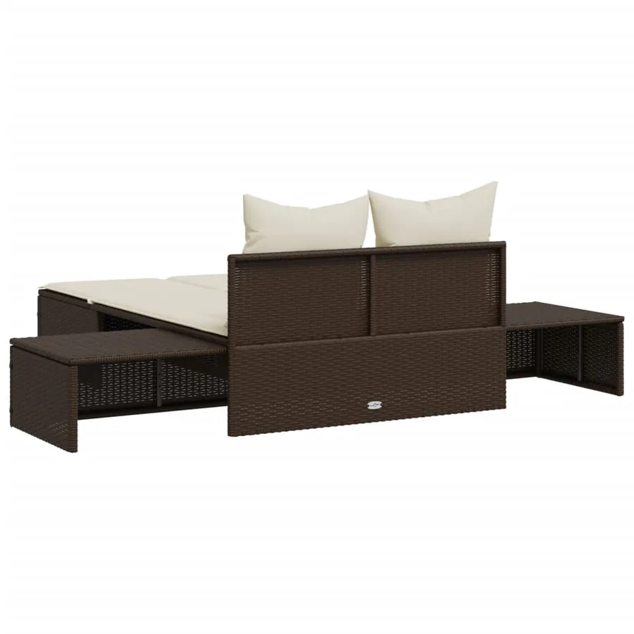 Chaise longue double avec coussins marron résine tressée - 6