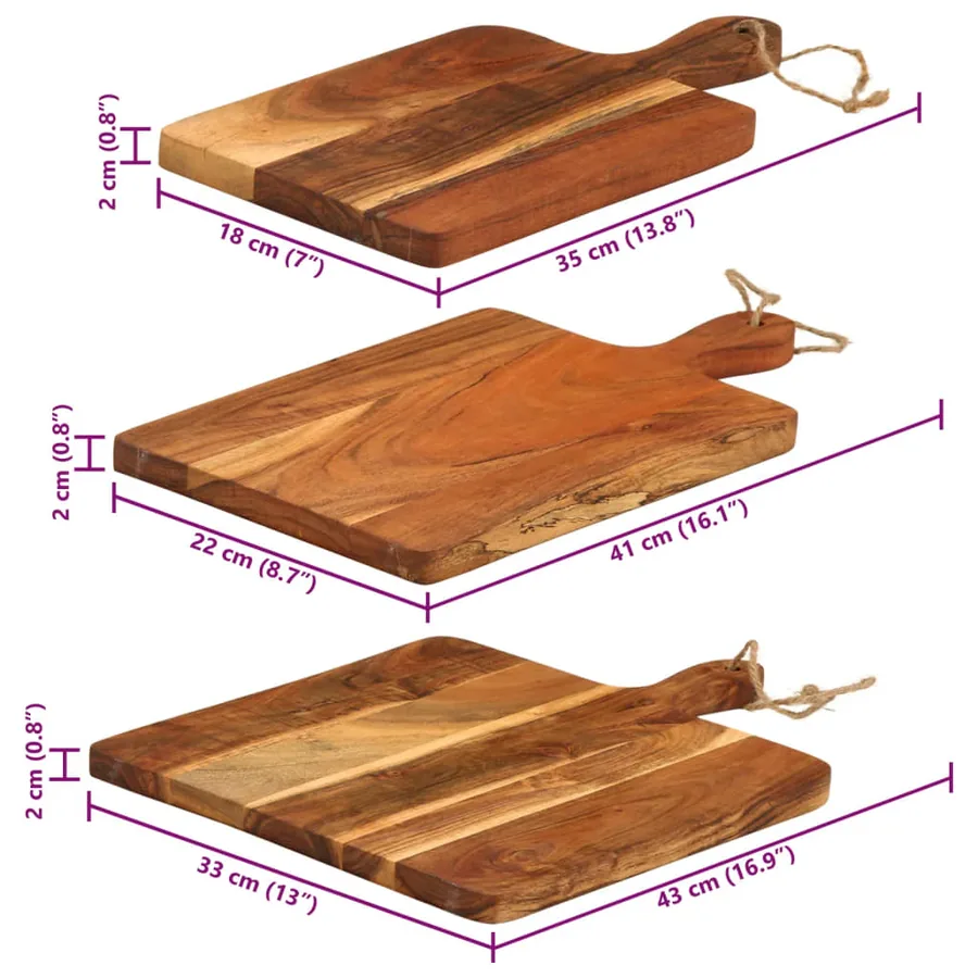 Planche à découper 3 pcs cm bois d'acacia massif - 13