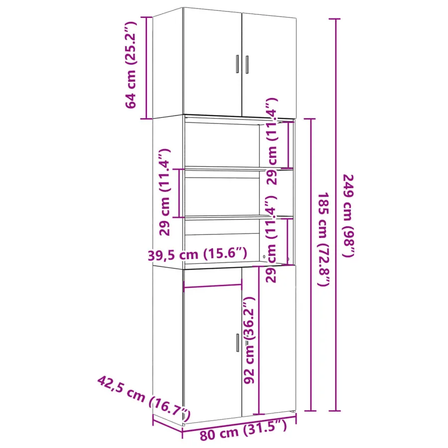 Buffet haut chêne sonoma 80x42,5x249 cm bois d'ingénierie - 13