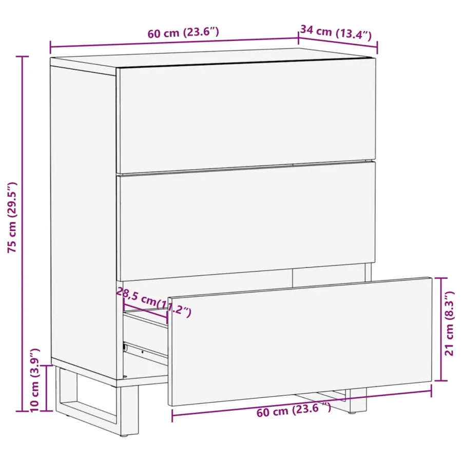 Buffet 60x34x75 cm bois d'acacia massif - 11