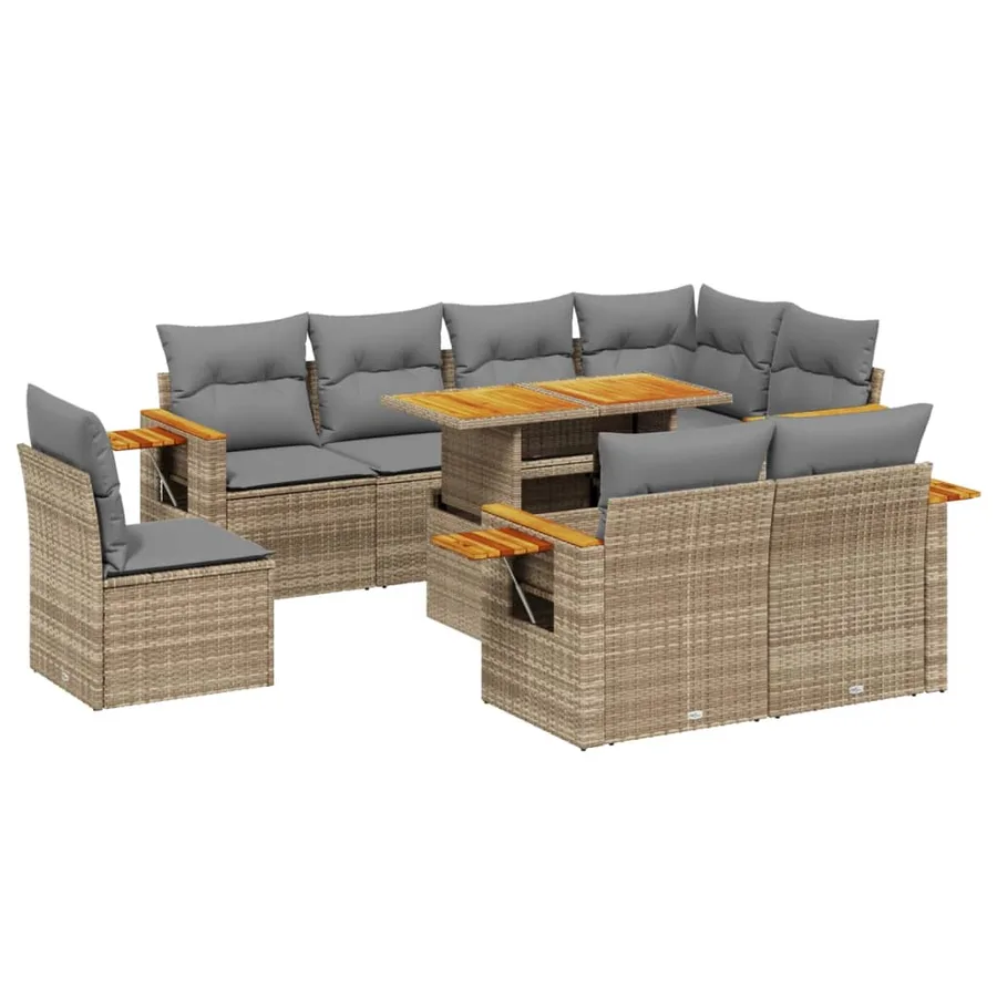 Salon de jardin avec coussins 9 pcs beige résine tressée - 2