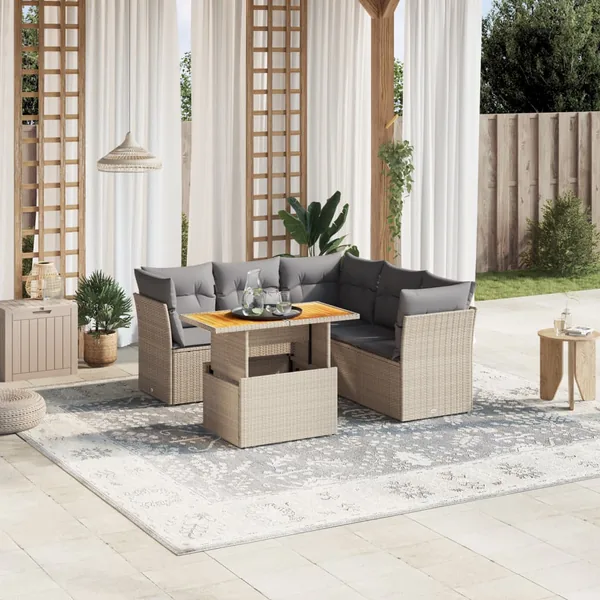 Salon de jardin avec coussins 5 pcs beige résine tressée