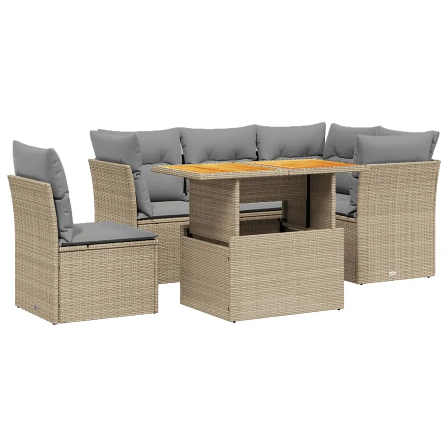 Salon de jardin avec coussins 5 pcs beige résine tressée - 2