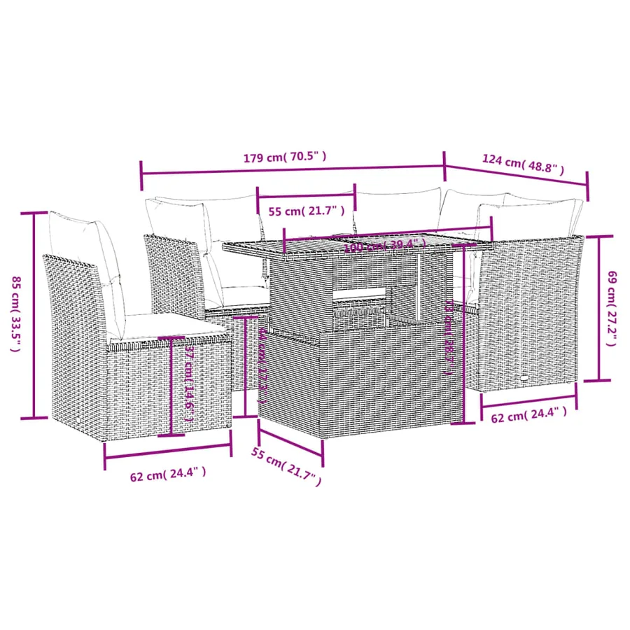 Salon de jardin avec coussins 5 pcs beige résine tressée - 3