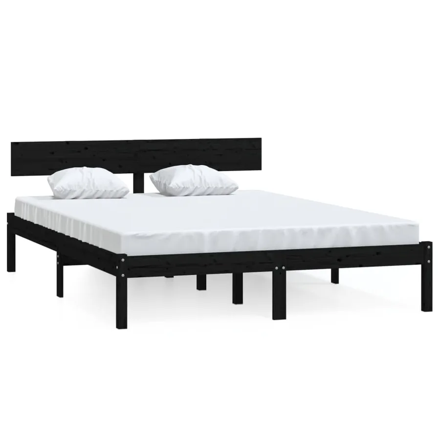 Cadre de lit sans matelas noir bois massif 140x190 cm - 2