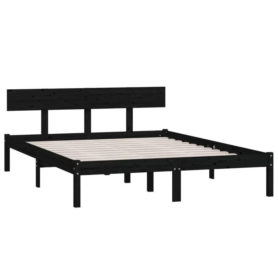 Cadre de lit sans matelas noir bois massif 140x190 cm - 3