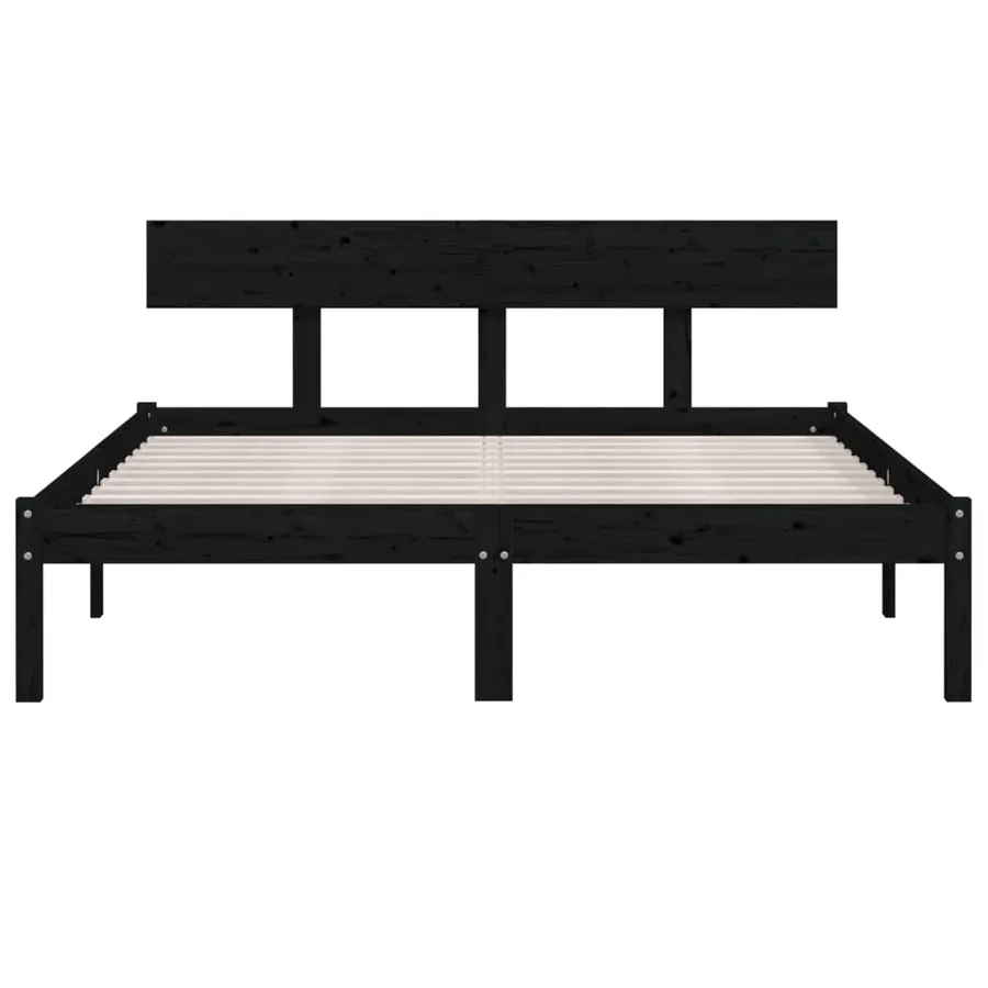 Cadre de lit sans matelas noir bois massif 140x190 cm - 4