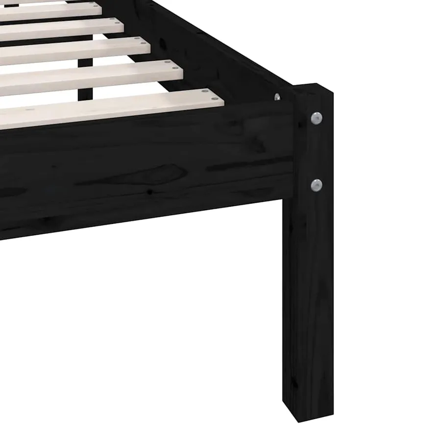 Cadre de lit sans matelas noir bois massif 140x190 cm - 7
