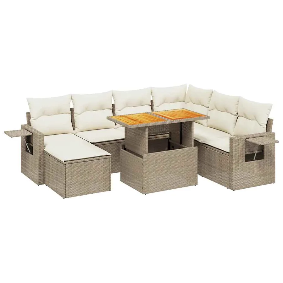 Salon de jardin avec coussins 8 pcs beige résine tressée - 2