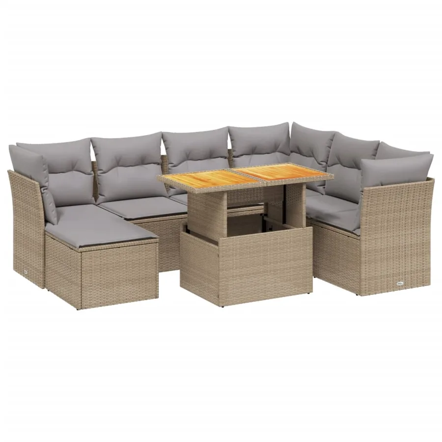Salon de jardin avec coussins 8 pcs beige résine tressée - 2