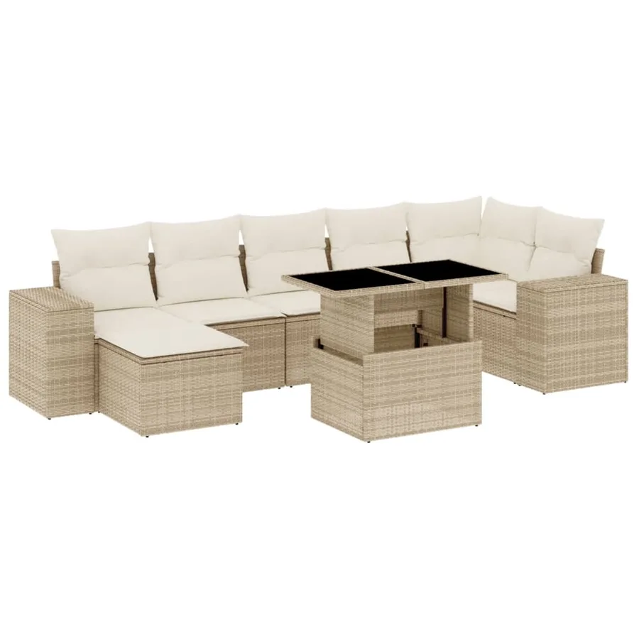 Salon de jardin avec coussins 8 pcs beige résine tressée - 2
