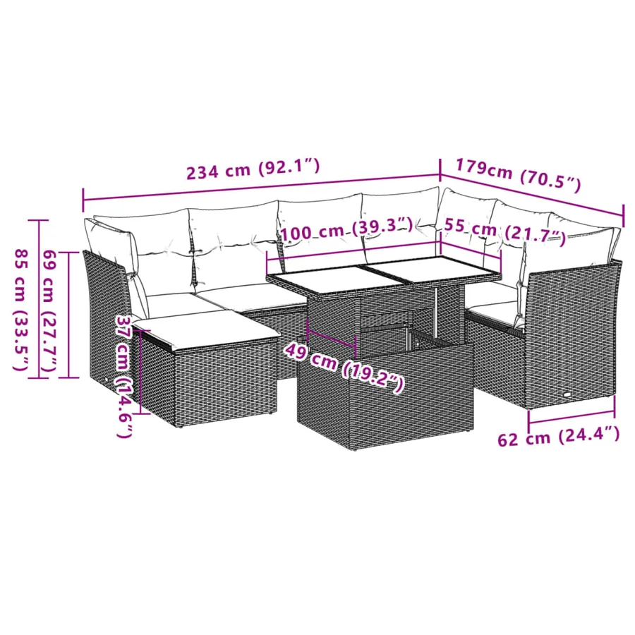 Salon de jardin avec coussins 8 pcs beige résine tressée - 12