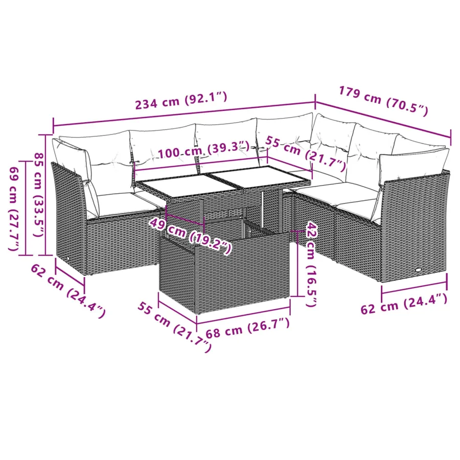 Salon de jardin avec coussins 7 pcs beige résine tressée - 9