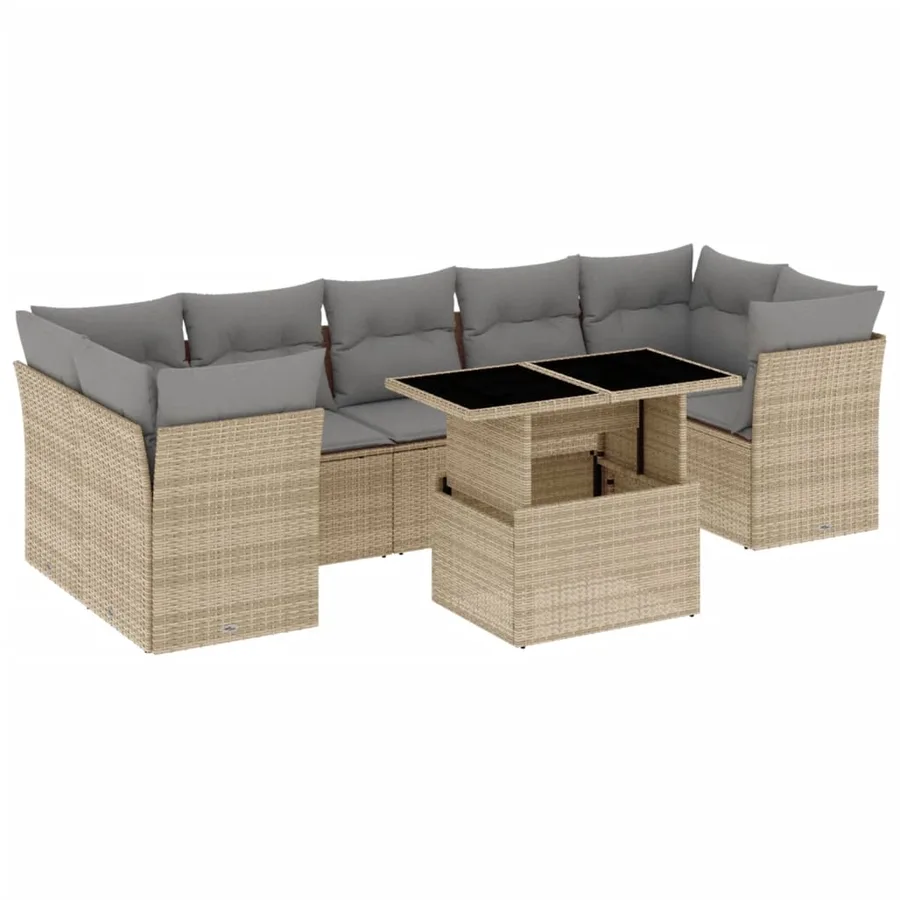 Salon de jardin avec coussins 8 pcs beige résine tressée - 2