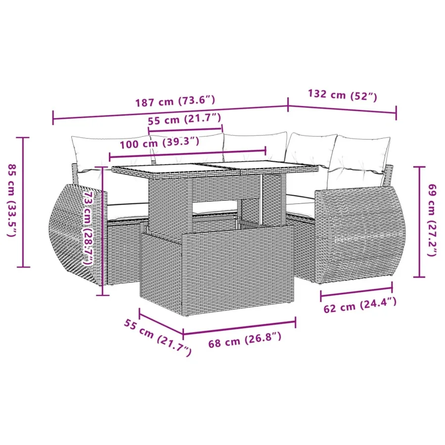 Salon de jardin avec coussins 5 pcs beige résine tressée - 10