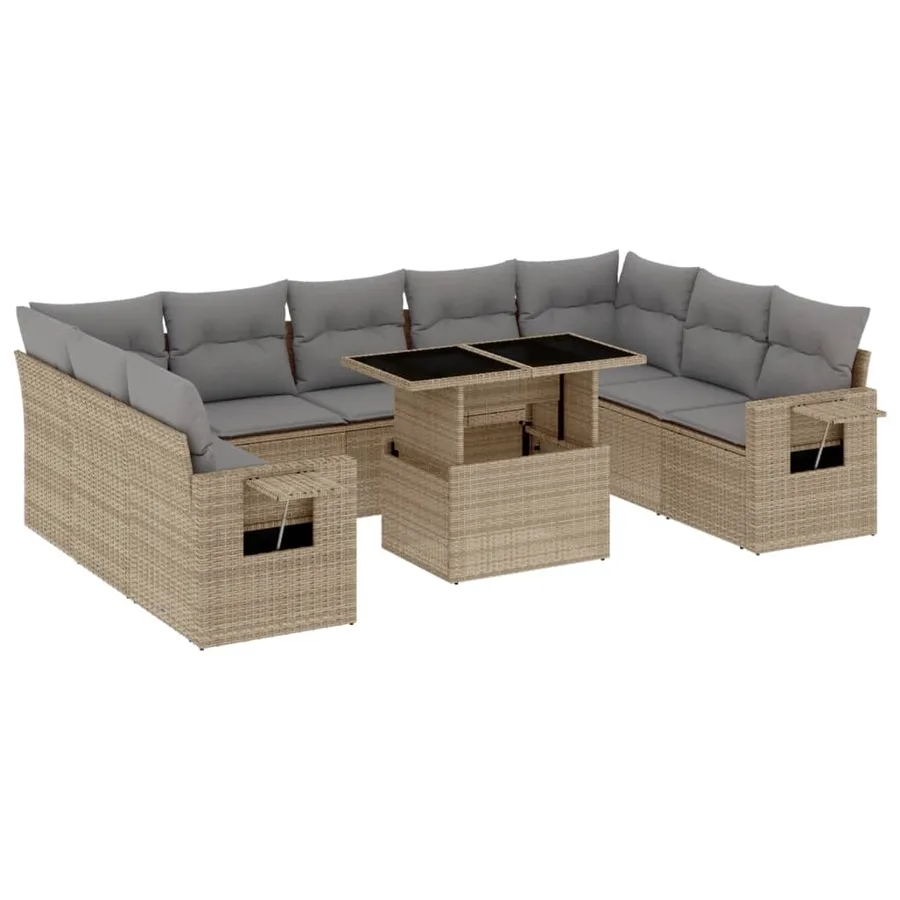 Salon de jardin avec coussins 10 pcs beige résine tressée - 2