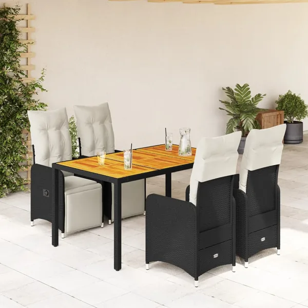 Ensemble de bistro de jardin 5 pcs coussins noir poly rotin