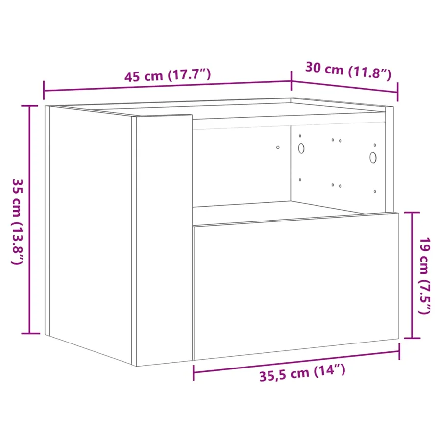 Table de chevet murale chêne sonoma 45x30x35 cm - 11