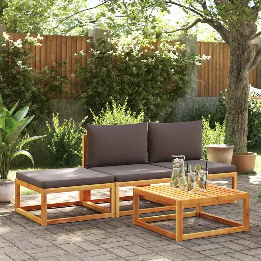 Repose-pied de jardin avec coussins bois massif d'acacia - 3