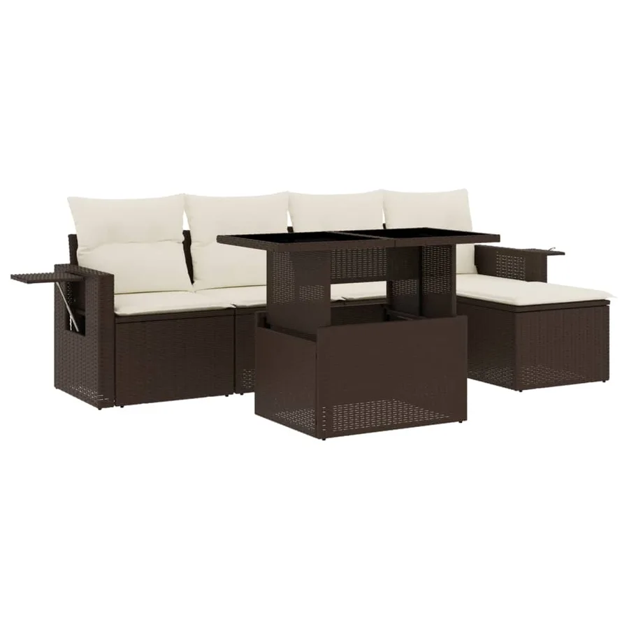 Salon de jardin avec coussins 6 pcs marron résine tressée - 2