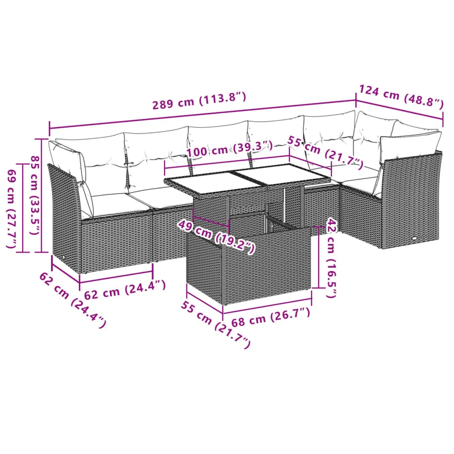 Salon de jardin avec coussins 7 pcs marron résine tressée - 20