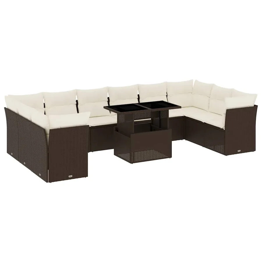 Salon de jardin et coussins 11 pcs marron résine tressée - 2