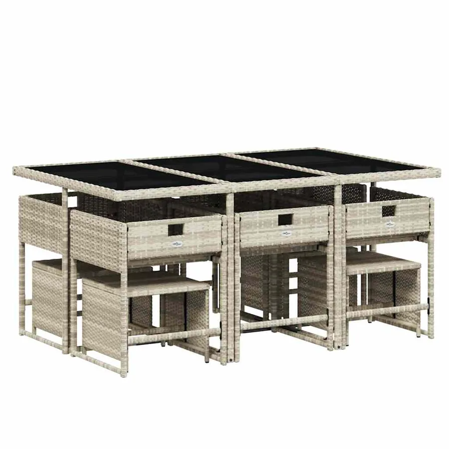 Ensemble à manger de jardin 11pcs avec coussins gris poly rotin - 4
