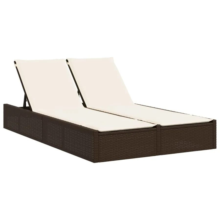 Chaise longue double avec coussins marron résine tressée - 2