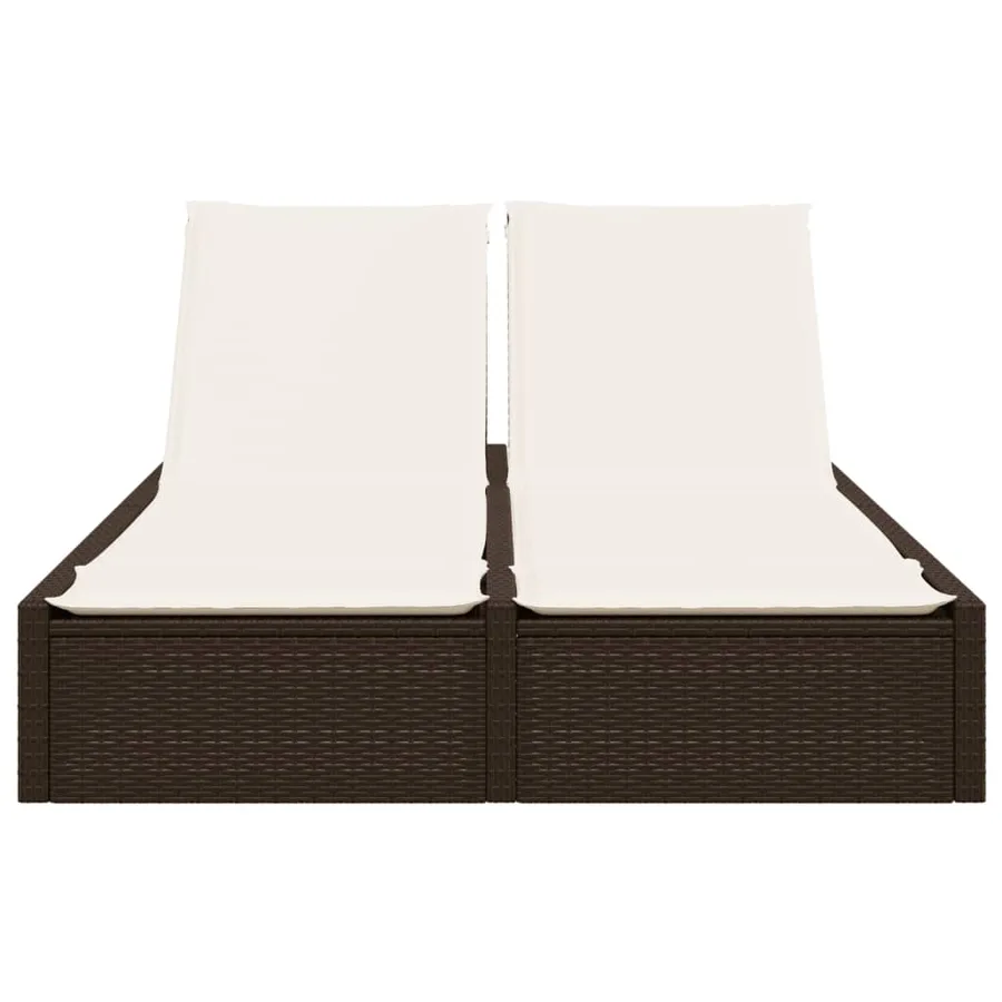 Chaise longue double avec coussins marron résine tressée - 3