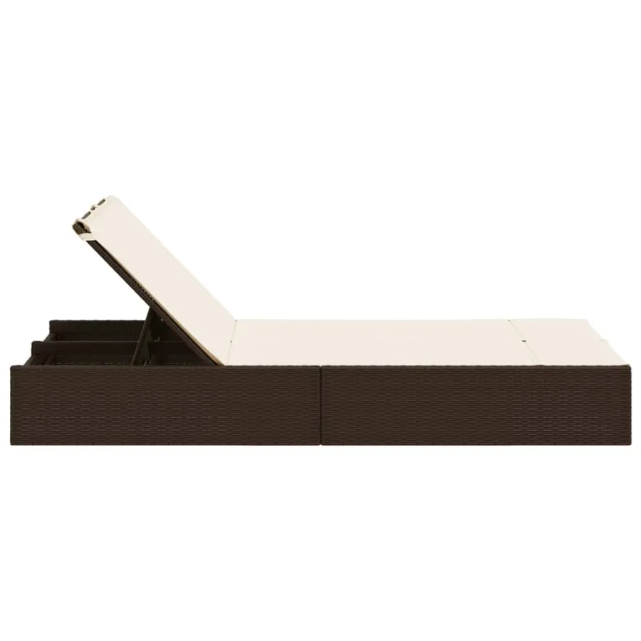 Chaise longue double avec coussins marron résine tressée - 4