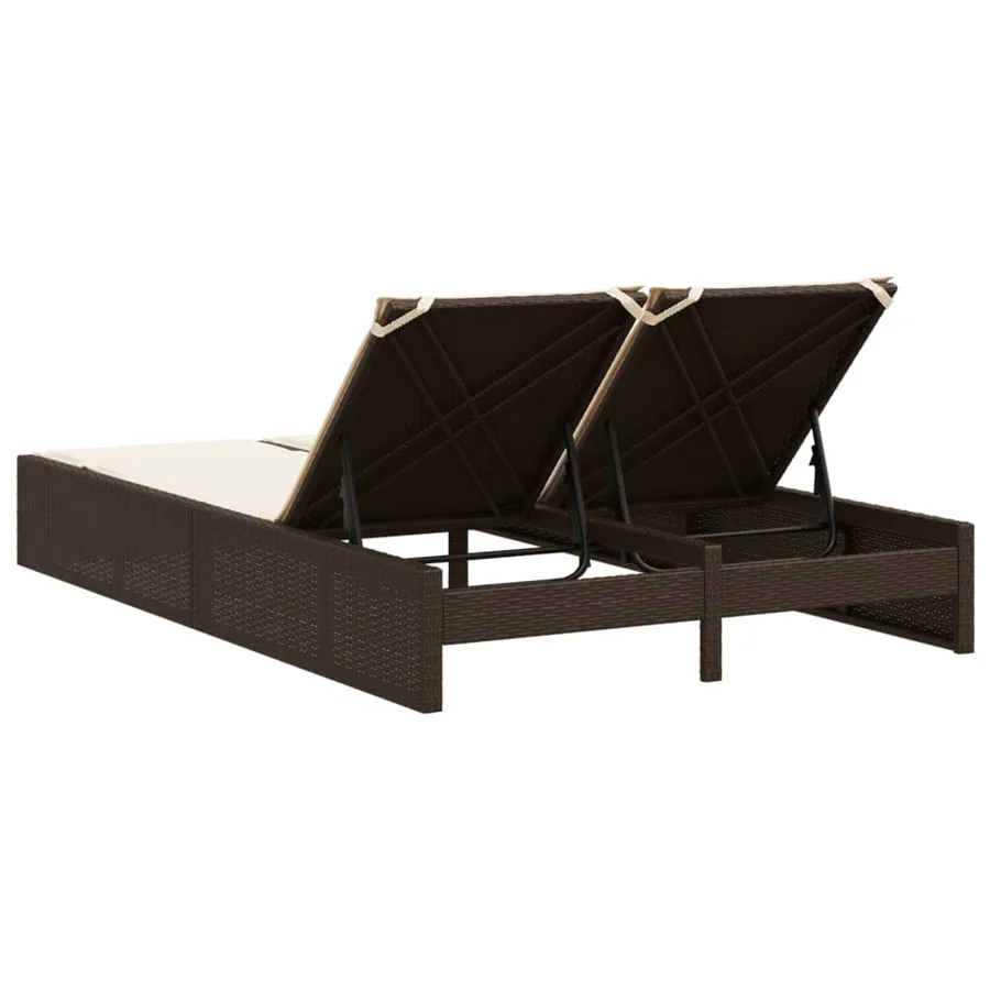 Chaise longue double avec coussins marron résine tressée - 5