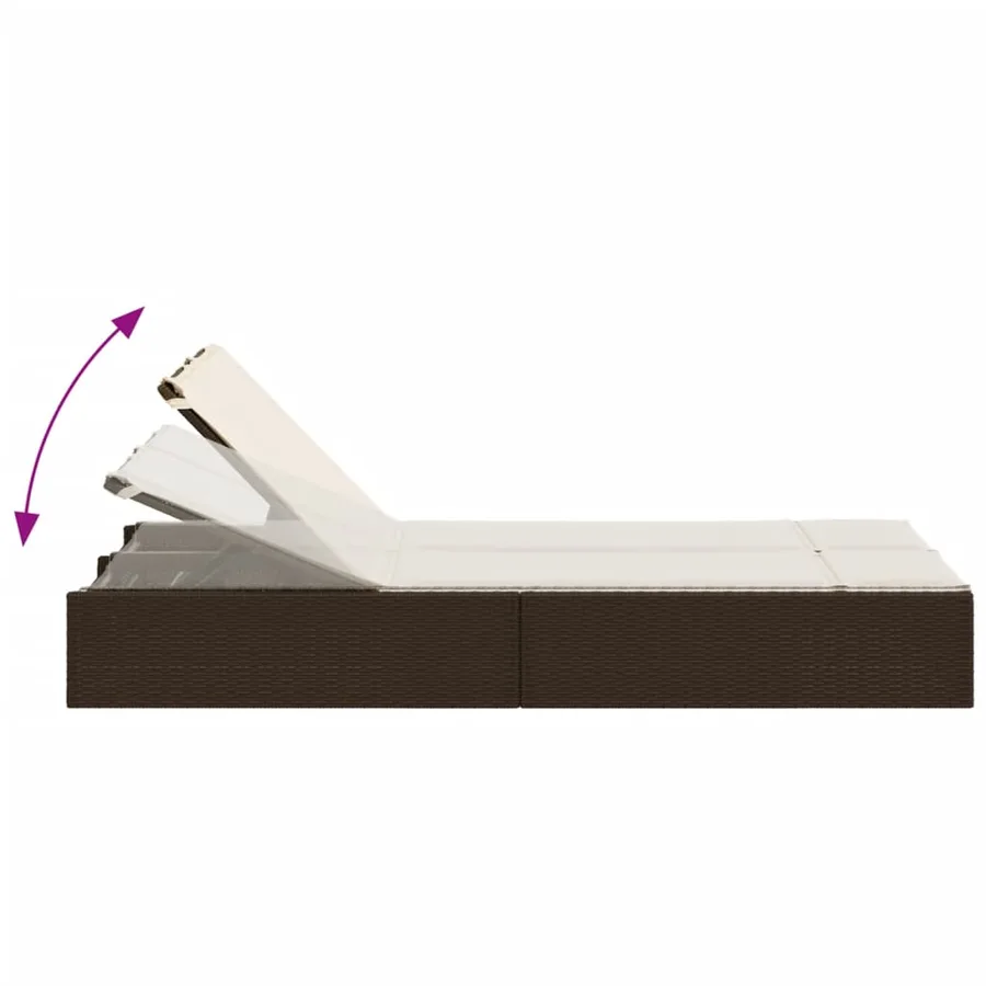 Chaise longue double avec coussins marron résine tressée - 6