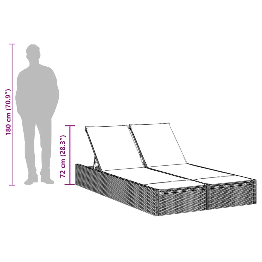 Chaise longue double avec coussins marron résine tressée - 9