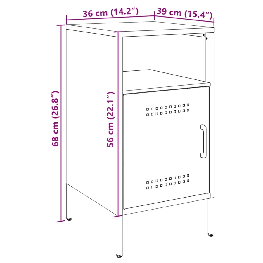 Table de chevet vert olive 36x39x68 cm acier - 14