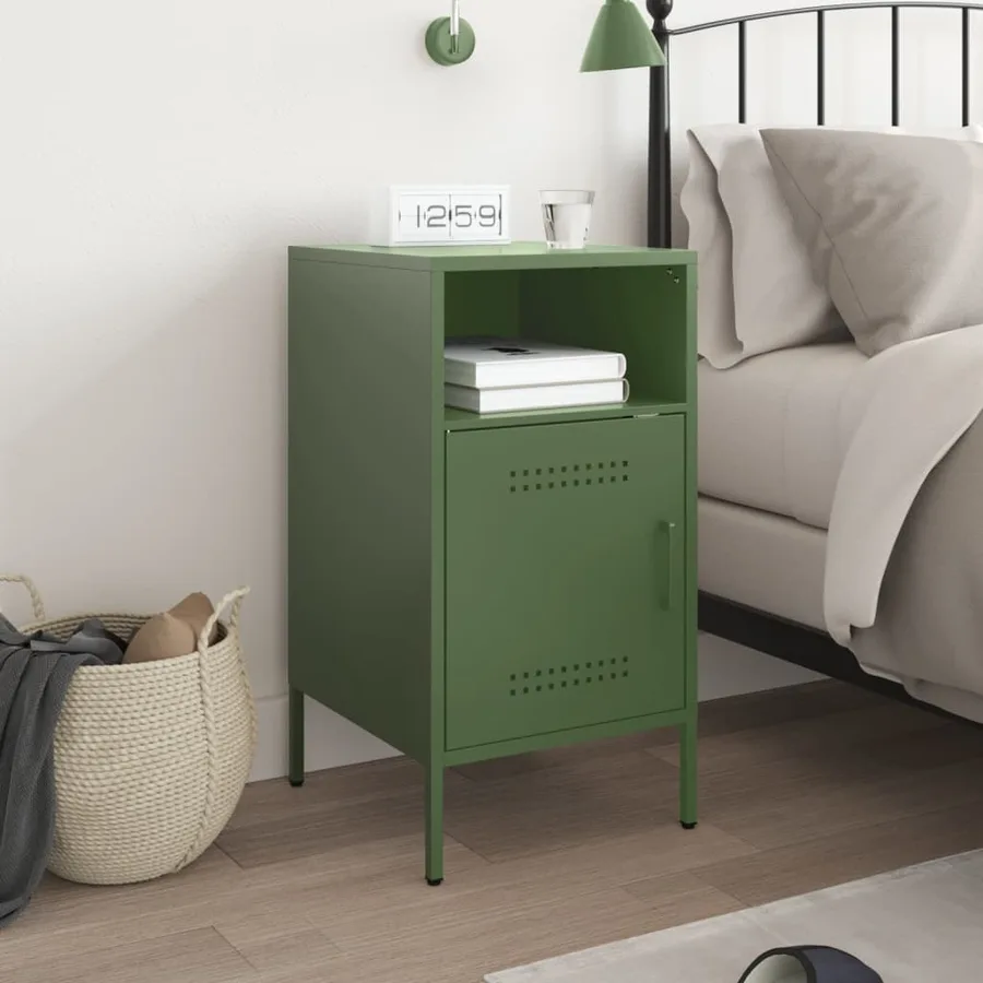 Table de chevet vert olive 36x39x68 cm acier - 3
