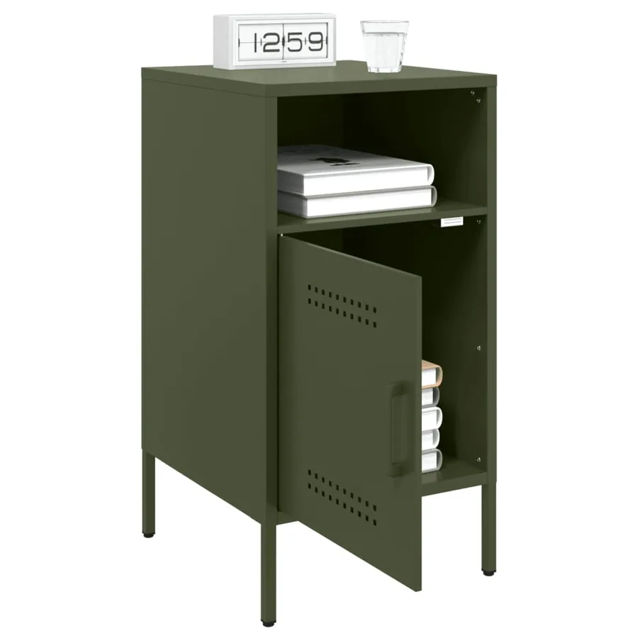 Table de chevet vert olive 36x39x68 cm acier - 4
