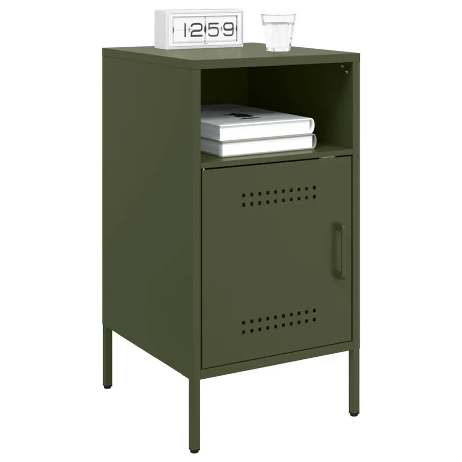 Table de chevet vert olive 36x39x68 cm acier - 5
