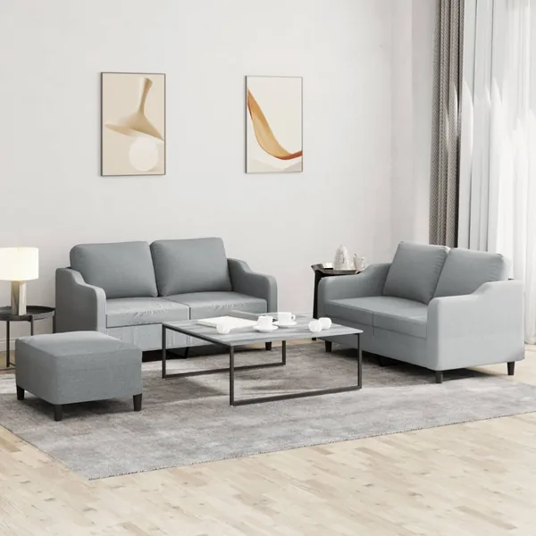 Ensemble de canapés 3 pcs avec coussins Gris clair Tissu