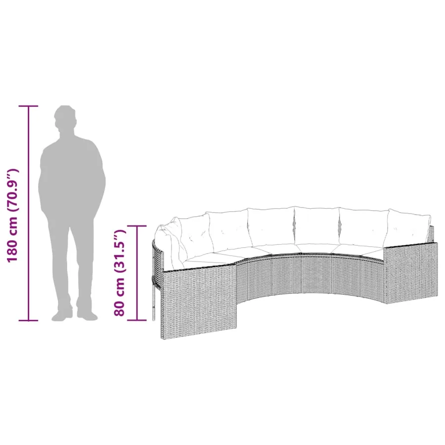 Canapé de jardin table coussins demi-rond beige résine tressée - 10