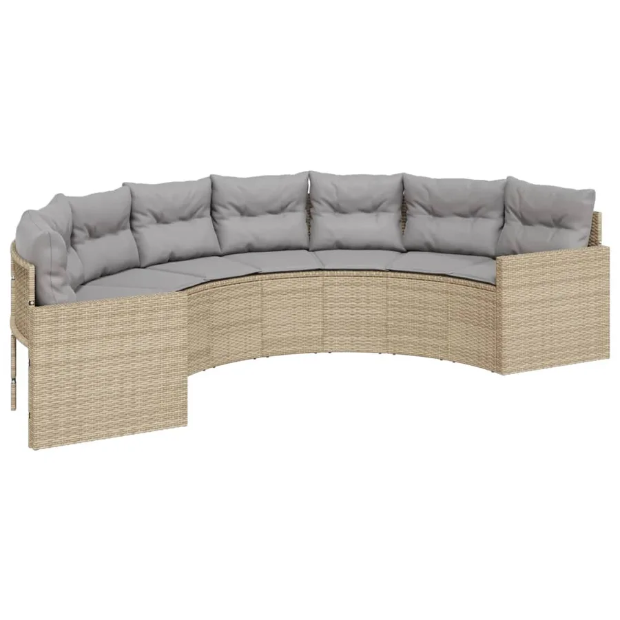 Canapé de jardin table coussins demi-rond beige résine tressée - 4