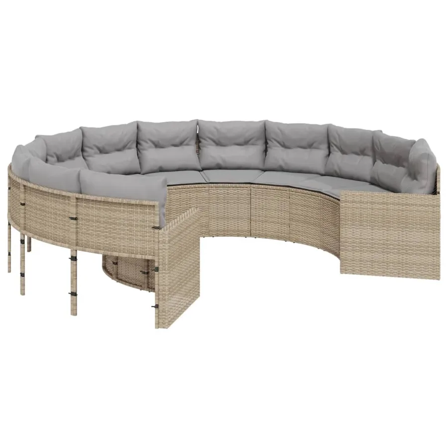 Canapé de jardin avec coussins rond beige résine tressée - 2